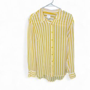 A New Day Mustard and White Sheer Striped Shirt